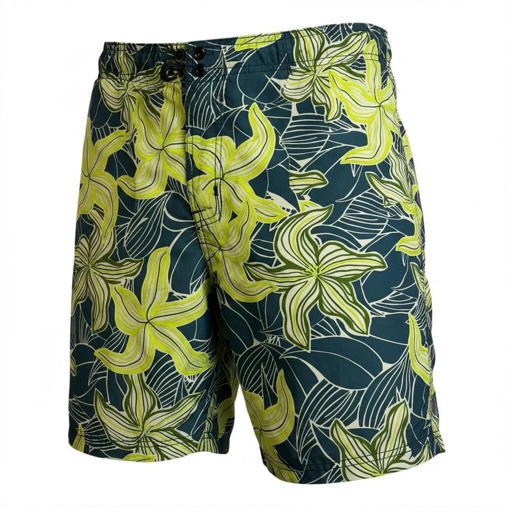 Lands‎ End Mens Swim Trunks Shorts Tropical Floral Elastic Waist Drawstring XL
